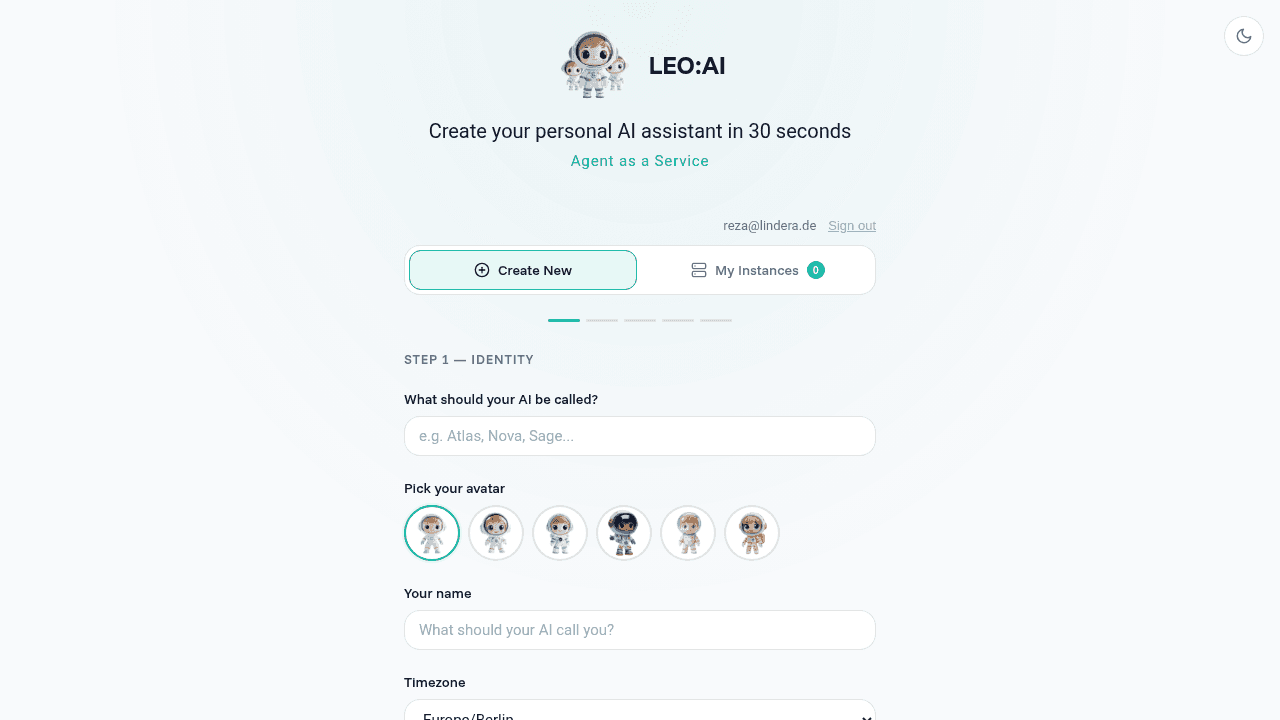 openLEO agent setup wizard — configure your AI agent in minutes
