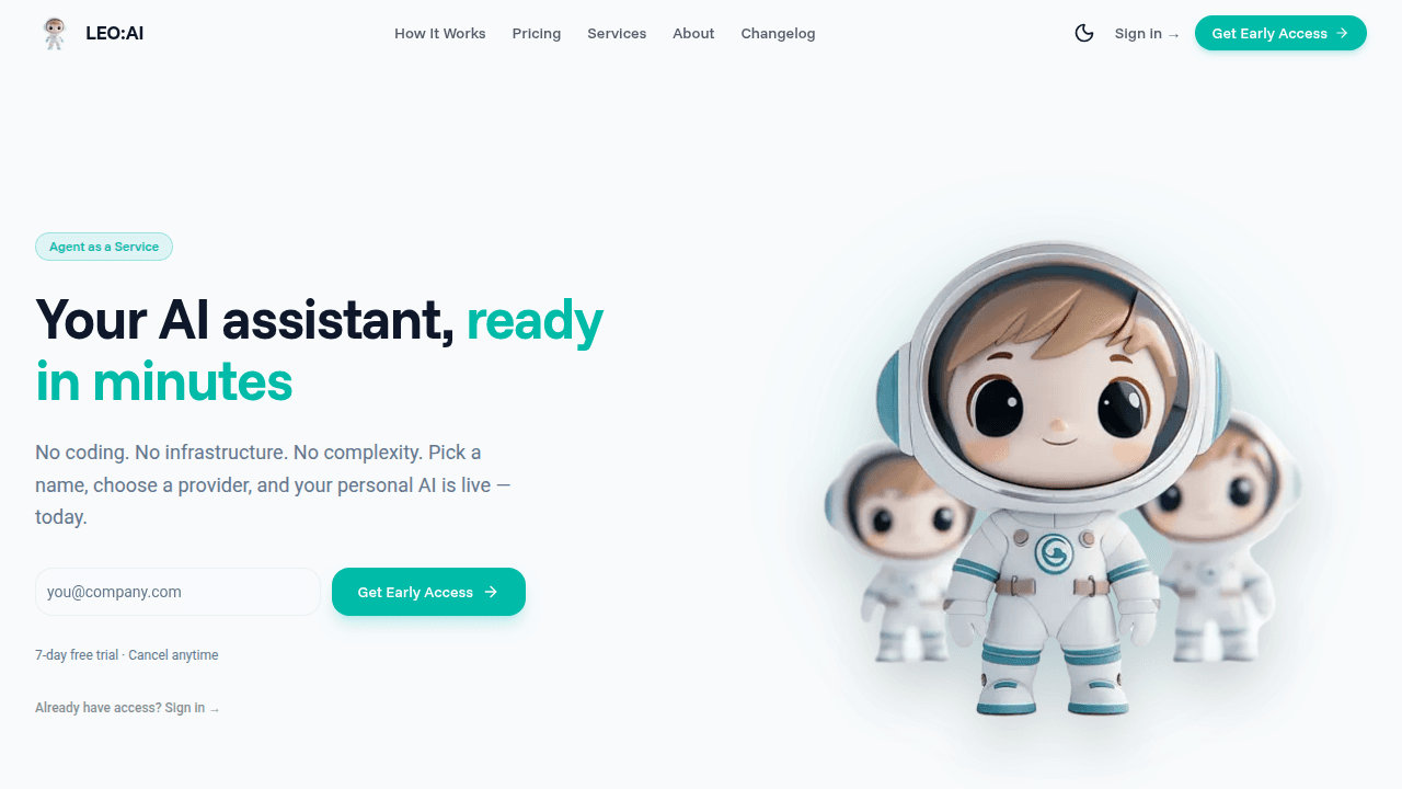 openLEO homepage — Your Personal AI Agent, running on your own server
